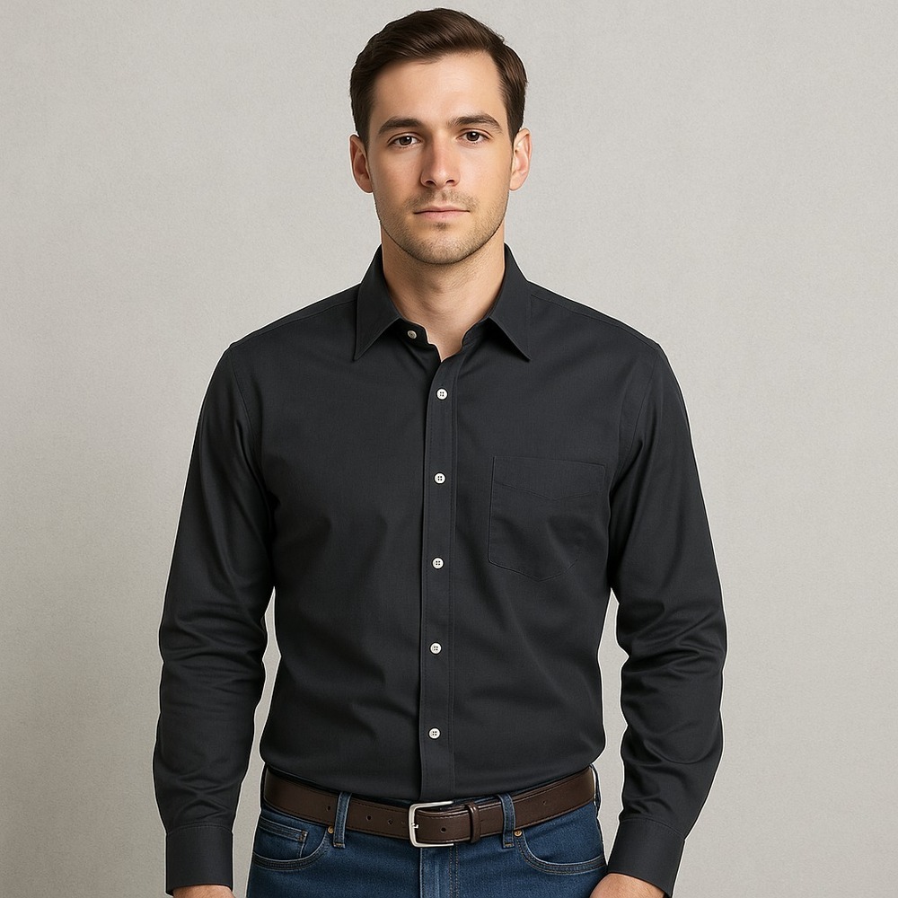 Nordstrom Men's Relaxed Classic Black Dress Shirt 15.5 32 Long Sleeve Cotton